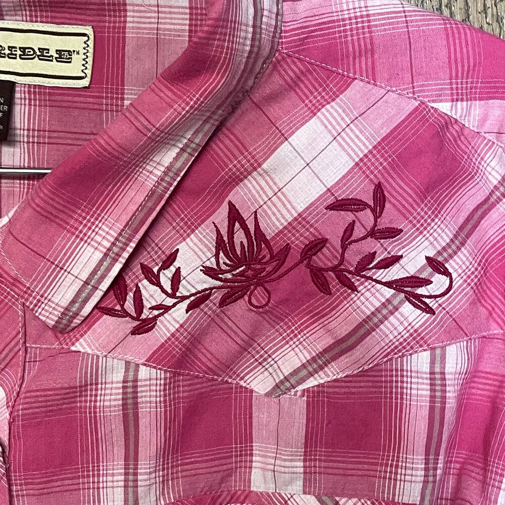 Bit & Bridle pink plaid shirt embroidered western cowgirl long sleeve size 3XL - Picture 5 of 6